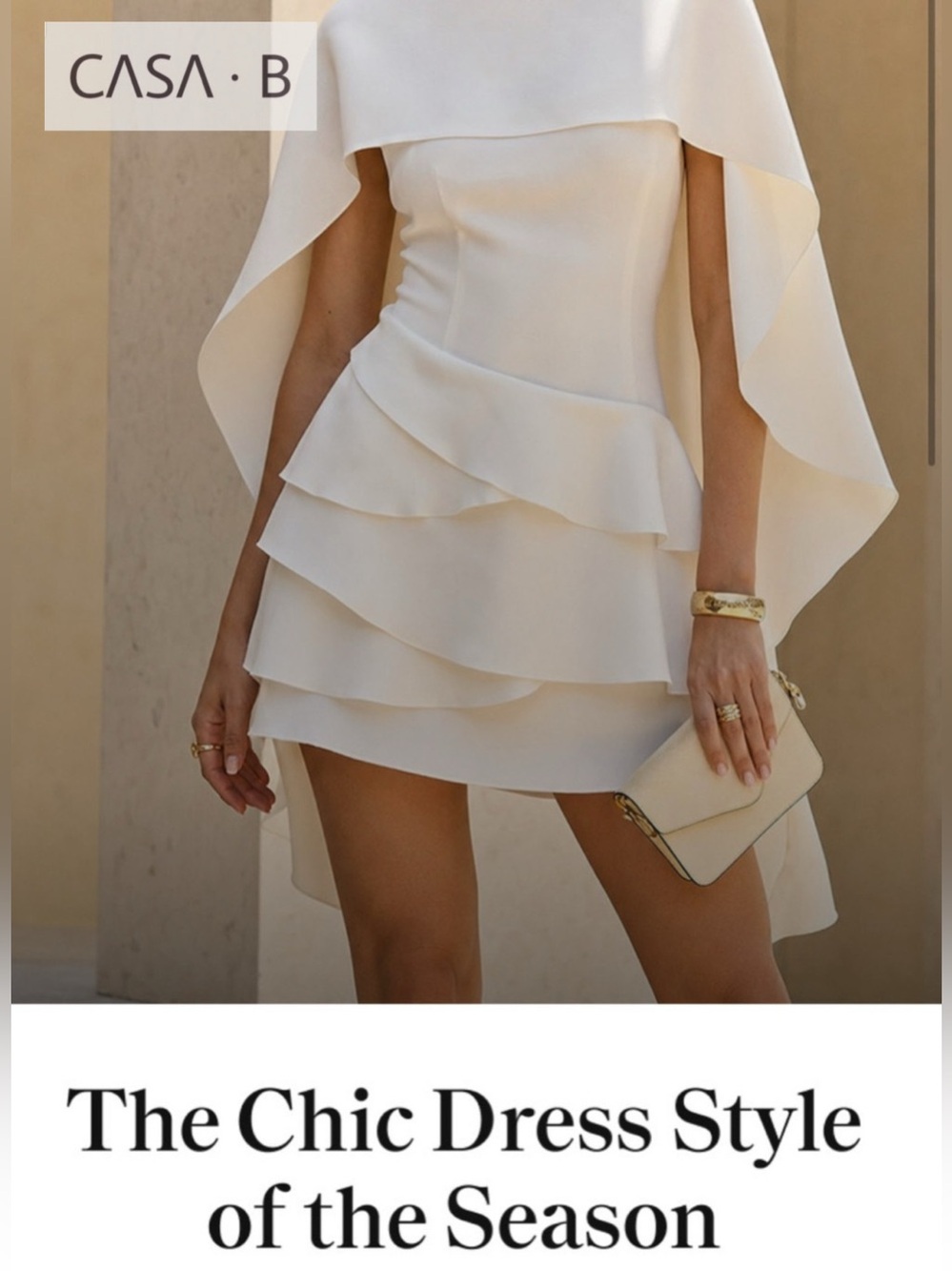 SOON💫CASA B | The Celeste Cape Elegant off White Tiered Cape Mini Dress